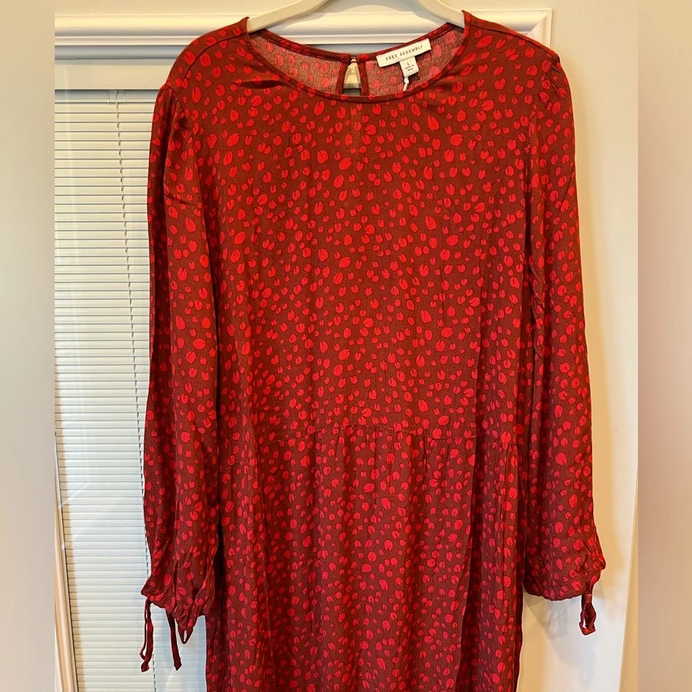NWT Free Assembly Red Tiered Maxi Dress Size Large; Boho Spotted Maxi Dress - Picture 4 of 12